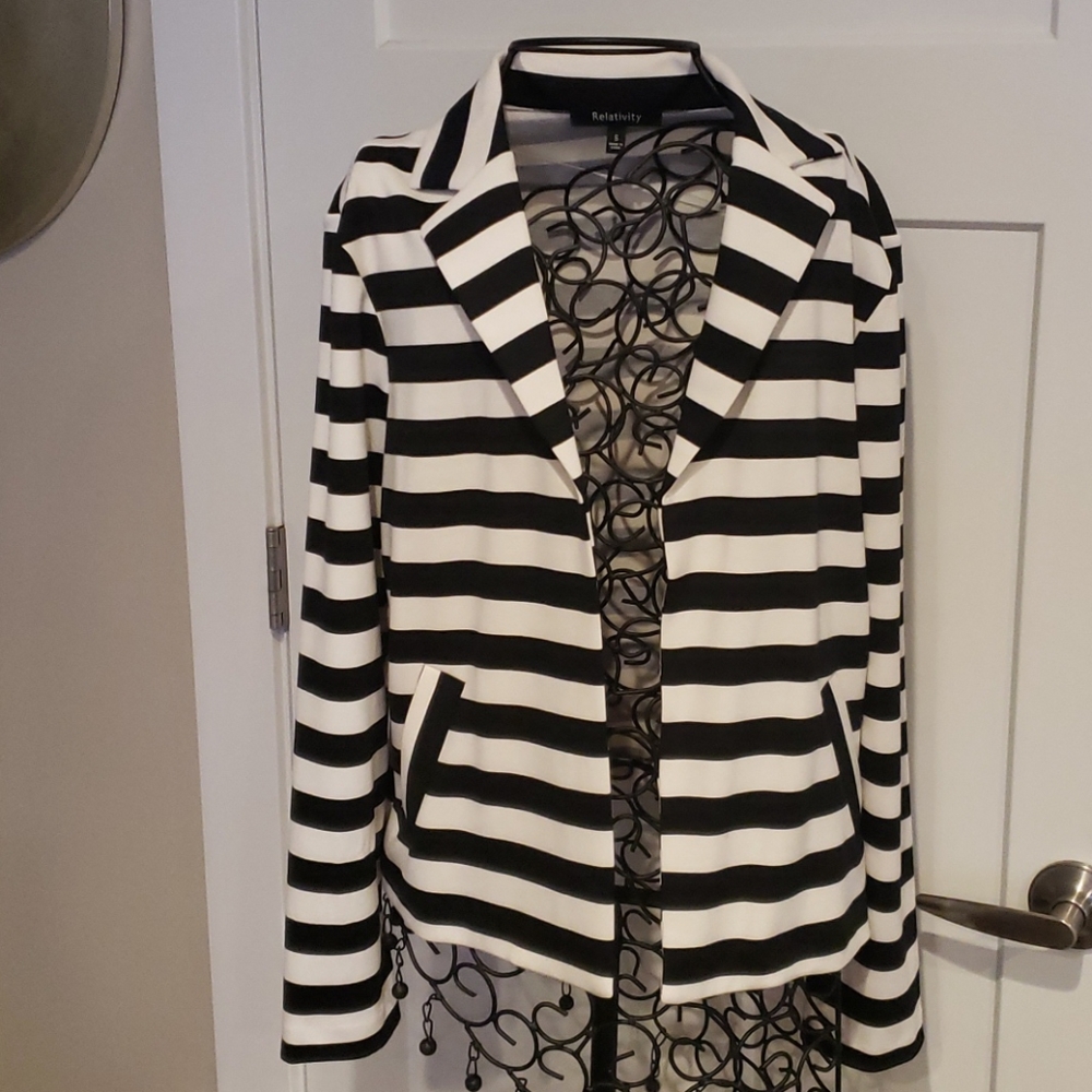 Ladies Relativity black and cream striped jacket